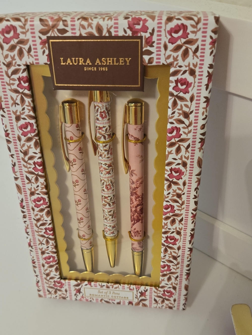 Laura Ashley Pink Floral 3-Piece Pen Set Set Of 3 Pens Nwt